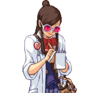 📝 Ema Skye Ace Attorney ema skye, ace attorney, detetive, garota anime, cientista, caderno, óculos telegram sticker