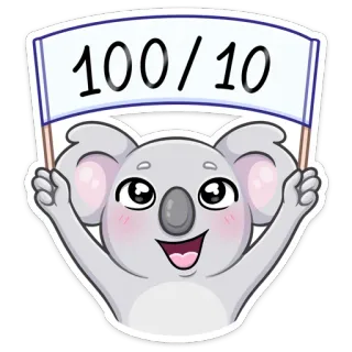 🔝 100/10 Koala, Bewertung, Punktzahl, Positiv, Niedlich, Cartoon, Tier, Sticker whatsapp sticker