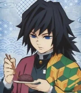🍱 Giyu Tomioka Demon Slayer Anime, Demon Slayer, Giyu Tomioka, Personaggio, Mangiare whatsapp sticker