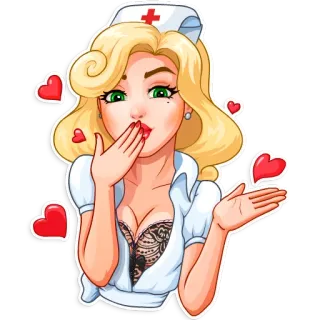 😘 nurse, cartoon, heart, woman, blond telegram sticker