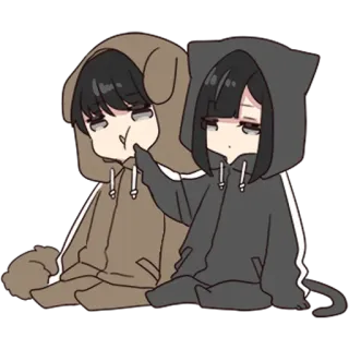 🏹 น่ารัก, การ์ตูน, อนิเมะ, จิบิ, หมา, แมว, เสื้อฮู้ด, เศร้า telegram sticker