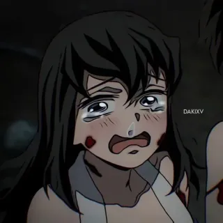 💙 Demon Slayer anime, chorando, sangue, triste, Demon Slayer, atacado whatsapp sticker