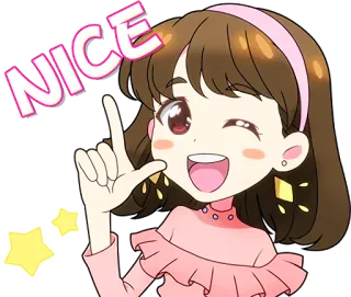 😉 NICE kreskówka, dziewczyna, słodkie, anime, mrugnięcie, iskierka, miły, wskazywanie telegram sticker