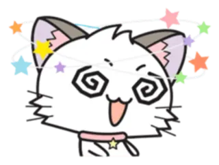 😵 cat, dizzy, cartoon, cute, animal, stars whatsapp sticker