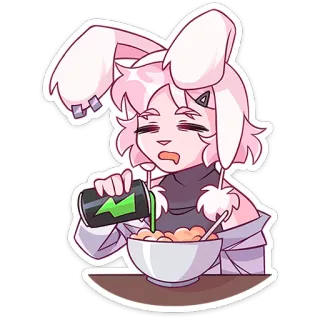 🍵 兔子, 吃, 累, 食物, 动漫, 卡通, 饮料, 碗 whatsapp sticker