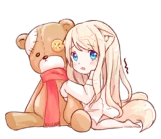 😰 Аниме, Девочка, Плюшевый медведь, Милый, Каваи whatsapp sticker