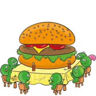 😄 burger, makanan, kartun, kacang, meja, makan siang, ilustrasi telegram sticker