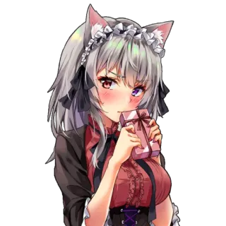 😳 anime, cat girl, girl, anime style, gift, cute telegram sticker
