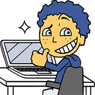 👍 thumbs up, laptop, cartoon, success, student, positive telegram sticker