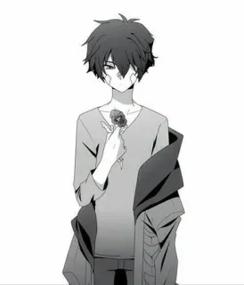 ♥️ Anime, Personaje, Masculino, Flor, Blanco y negro telegram sticker