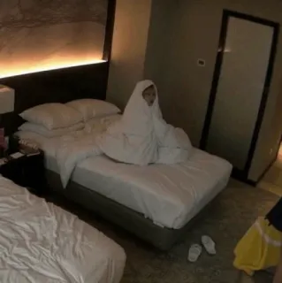 👻 letto, camera da letto, interno, coperta, camera d'albergo telegram sticker