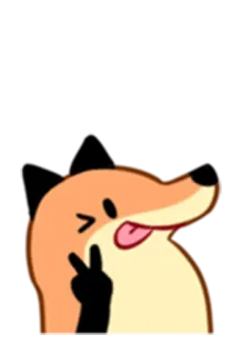 😋 狐狸, 卡通, 动物, 和平标志, 吐舌头, 可爱 telegram sticker