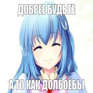 😇 ДОБРЕЕ БУДЬТЕ
А ТО КАК ДОЛБОЁБЫ anime girl, russian text, offensive telegram sticker