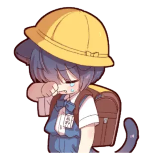 🍓 あみ Anime, Uniforme escolar, Mochila, Chorando, Orelhas de gato, Triste, Kawaii telegram sticker