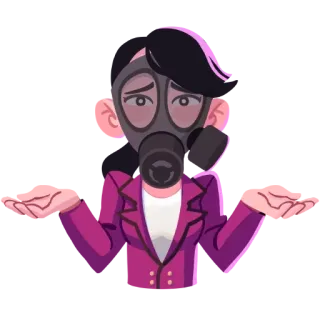 💎 Gasmaske, Achselzucken, Cartoon, Frau, Sicherheit, Schutz telegram sticker