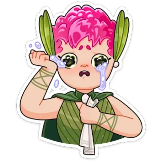 😭 ร้องไห้, เศร้า, น้ำตา, การ์ตูน, สติกเกอร์, ผมสีชมพู, ตัวละคร telegram sticker