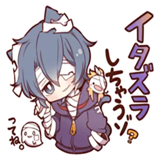 🤕 イタズラしちゃうッってね アニメ, かわいい, ちび, 包帯, 幽霊, 和風, 漫画 telegram sticker