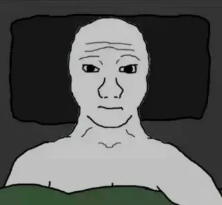 🙁 meme, sad, depressed, lonely, wojak, bed, night telegram sticker