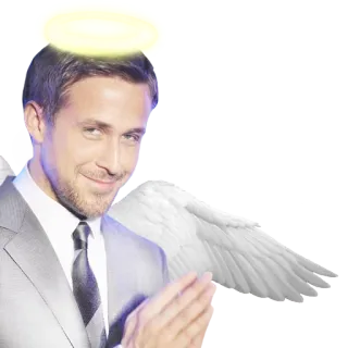 🙏 engel, vleugels, halo, Ryan Gosling, glimlach, pak whatsapp sticker