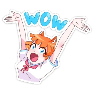 😃 WOW 动漫, 卡通, 女孩, 哇, 表情, 兴奋, 开心 telegram sticker