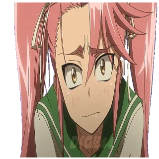 😐 anime, girl, school uniform, pink hair, cartoon telegram sticker