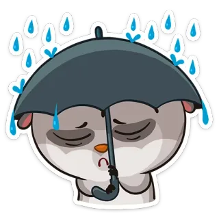 ☂ chat, parapluie, pluie, triste, emoji, dessin animé whatsapp sticker