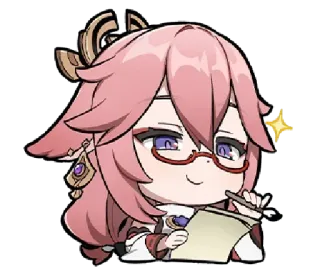 📝 Yae Miko Genshin Impact anime, gaming, pink hair, glasses, fox, scribe telegram sticker