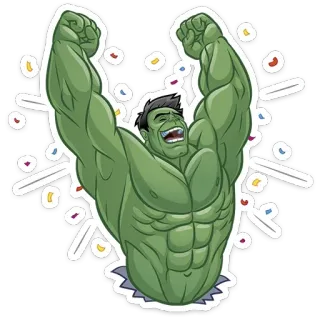 🥳 Hulk Hulk, Marvel, super-herói, forte, verde, musculoso, celebração telegram sticker