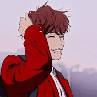 🙀 anime, cartoon, smile, happy, red jacket, windbreaker, animated telegram sticker