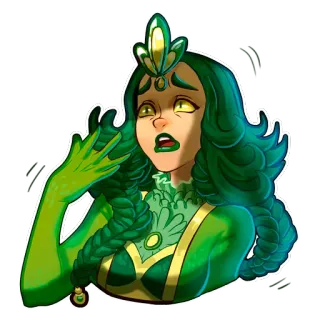 😦 mujer, verde, princesa, dibujos animados, corona, magia, fantasía whatsapp sticker