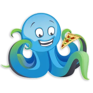 🍕 ośmiornica, pizza, kreskówka, jedzenie, zwierzę, stworzenie morskie, słodki, niebieski telegram sticker
