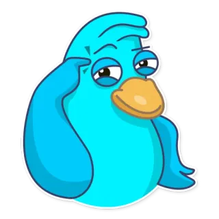 👉 새, 만화, 생각하는, 파란색, 동물, 이모지 telegram sticker