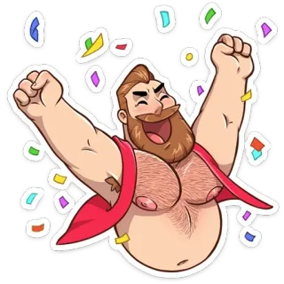 🥳 homme, fête, soirée, confettis, joyeux, ours, gay whatsapp sticker