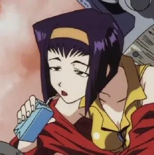 😒 Faye Valentine Cowboy Bebop anime, dibujos animados, Faye Valentine, Cowboy Bebop, mujer, bebiendo telegram sticker