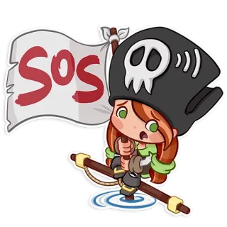 🆘 SOS Pirat, Flagge, SOS, Hilfe, Cartoon, Not, Anime, Figur whatsapp sticker