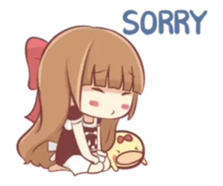 😔 SORRY Entschuldigung, Sorry, Traurig, Süß, Mädchen, Cartoon, Ente telegram sticker