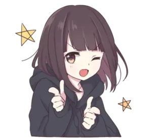 😌 anime, dziewczyna, mrugnięcie, gwiazdy, kreskówka telegram sticker