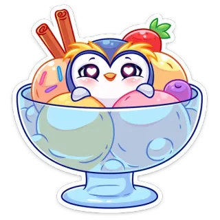 🍧 мороженое, пингвин, милый, каваи, десерт, чаша, сладкий whatsapp sticker