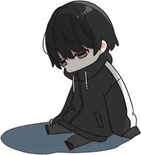👣 애니메이션, 치비, 슬픈, 우울한, Emo, 앉아있는 telegram sticker