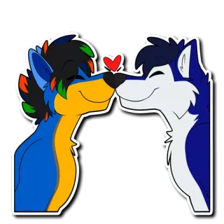 ❤️ Fellwesen, Anthropomorph, Wolf, Liebe, Kuss, Romantik, Cartoon telegram sticker