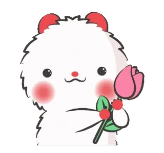 🌷 mignon, animal, fleur, kawaii, autocollant, dessin animé, blanc, rouge whatsapp sticker