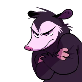 🤨 opossum, animal, cartoon, moody, grumpy whatsapp sticker