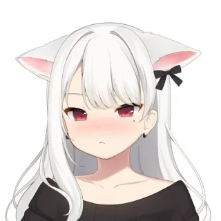 😠 Anime, Chica, Pelo Blanco, Orejas de Gato, Linda, Manga whatsapp sticker