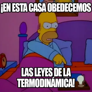 ⚡ Homer Simpson The Simpsons ¡EN ESTA CASA OBEDECEMOS LAS LEYES DE LA TERMODINÁMICA! Homer Simpson, Termodinamica, Meme, Spagnolo telegram sticker