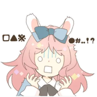 😨 □△※?! Аниме, Кролик, В шоке, Расстроен, Розовые волосы, Мультфильм telegram sticker