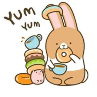😋 yum yum rabbit, donut, yum, kawaii, cute, coffee, food telegram sticker