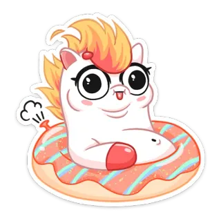 🍩 Kreskówka, Kucyk, Pączek, Zabawny, Słodki, Naklejka telegram sticker