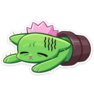 😴 chat, cactus, plante, kawaii, mignon, animal, autocollant telegram sticker