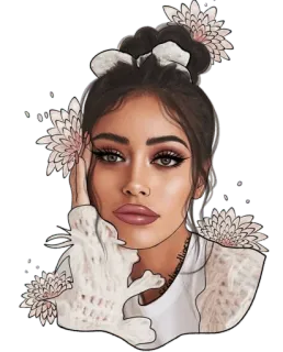 🤔 여자, 꽃, 인물사진, 일러스트, 아름다움 telegram sticker
