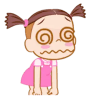 😵 dibujo animado, mareado/a, chica, ojos espiral, agotado/a, lindo/a whatsapp sticker